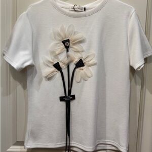 White T-Shirt with Floral Appliqué